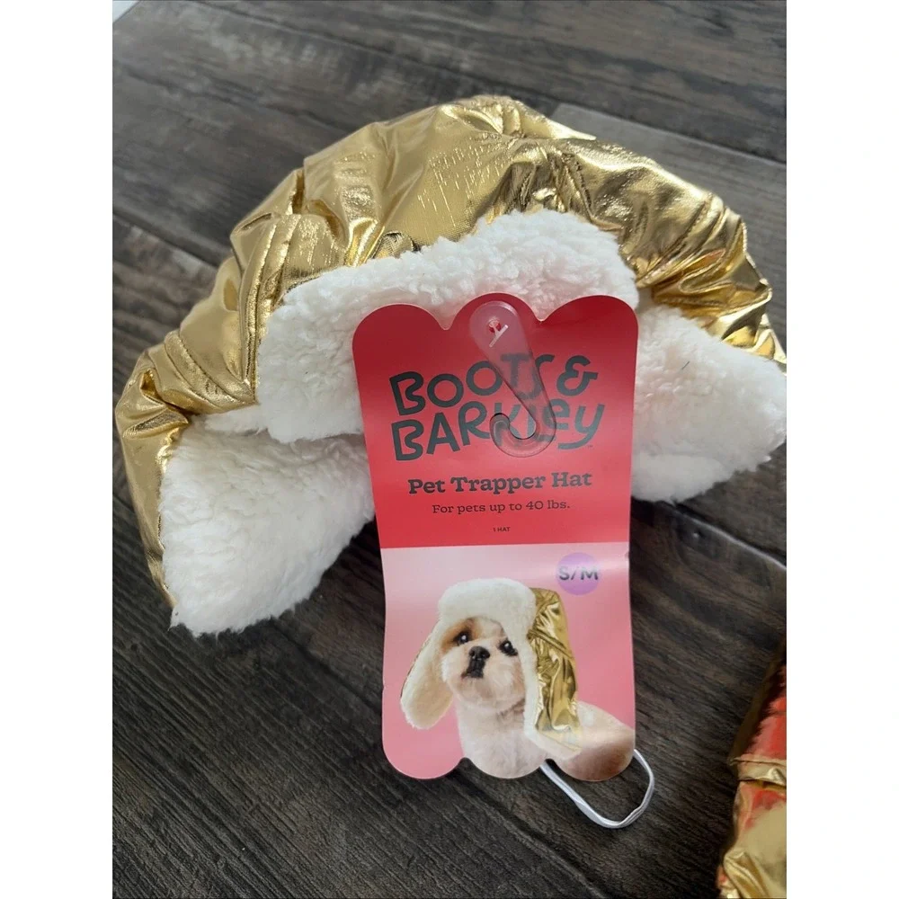 Boots & Barkley Dog Size S up 2 20lb Metallic Gold Puffer Coat Trapper Hat Outfi